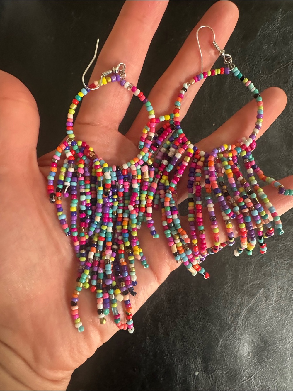 Source Unknown Multicolor Beaded Fringe Hoop Earrings